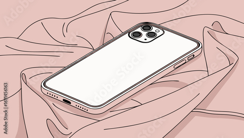 Smartphone Mockup on Pink Fabric Elegant Product Presentation Clean Minimalist Design.