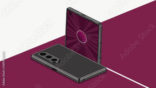 Smartphone mockup mobile phone illustration technology background device display screen design app interface digital gadget isometric view product presentation mobile app phone camera.