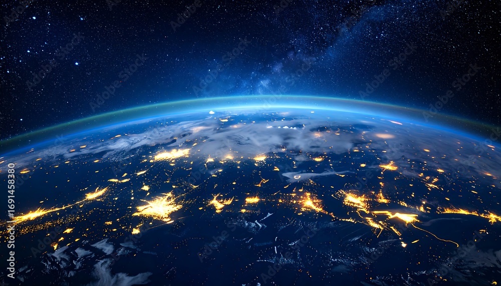 Fototapeta premium Earth at night, city lights, space