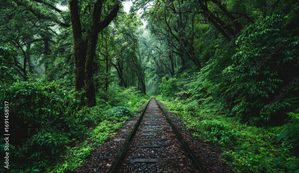 Fototapeta premium Lush rainforest railroad
