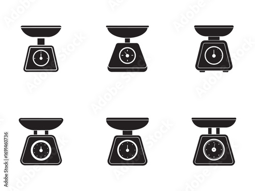 Collection of Kitchen Scales Black and White Vector Illustration for Cooking and Baking Professionals Food Measurement Equipment Design Elements