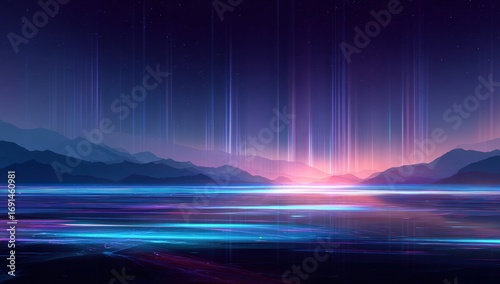 A vibrant, digital landscape at dawn