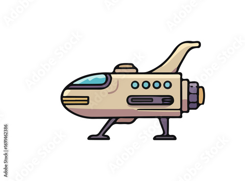 Spaceship Illustration: A whimsical illustration of a retro-futuristic spaceship, designed with clean lines, evoking a sense of adventure, and possibilities of space travel.