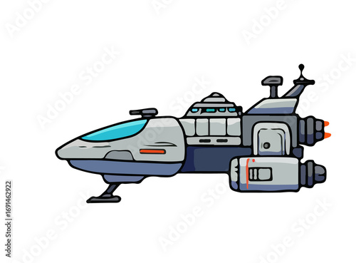 Intergalactic Explorer: A sleek, futuristic spaceship, rendered in a vibrant cartoon style, poised for interstellar travel, representing adventure.