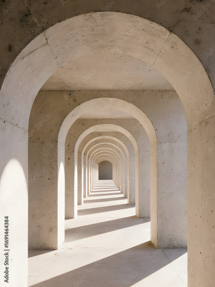 Obraz premium A serene corridor of repeating arches with long shadows