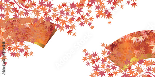 秋　紅葉　扇子　背景	