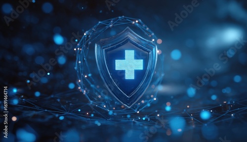 3D shield with plus symbol