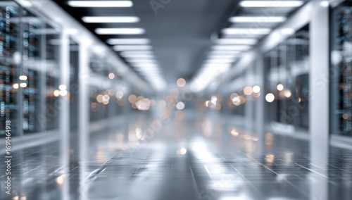 Blurry server room hallway