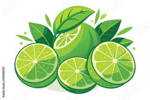 Vibrant illustration of fresh green limes and leaves perfect for healthy food and beverage concepts