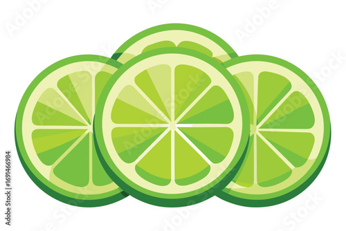 A vibrant stack of fresh juicy lime slices with bright green segments and white pith