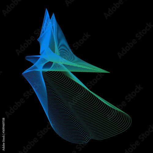 Minimal colorful abstract form in black background. Forma colorida abstracta con lineas.