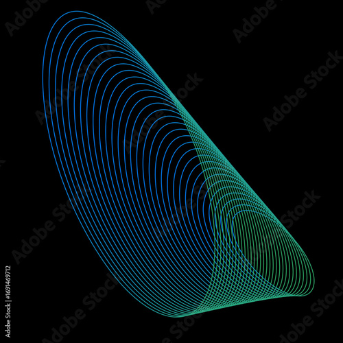 Minimal colorful abstract form in black background. Forma colorida abstracta con lineas.