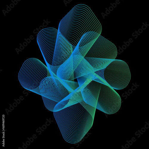 Minimal colorful abstract form in black background. Forma colorida abstracta con lineas.