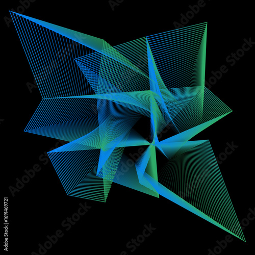 Minimal colorful abstract form in black background. Forma colorida abstracta con lineas.