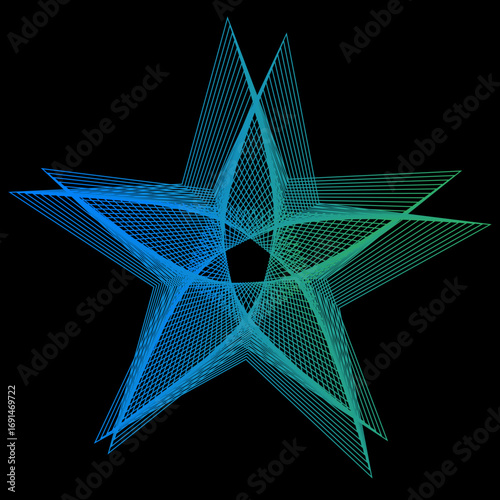 Minimal colorful abstract form in black background. Forma colorida abstracta con lineas.