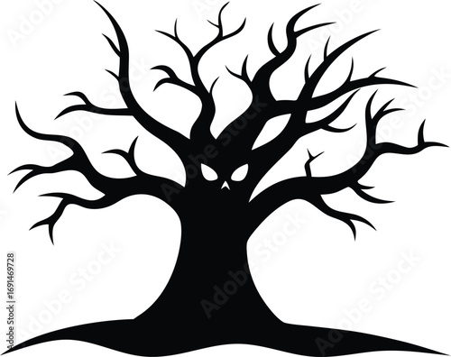 halloween haunted tree icon silhouette vector illustration