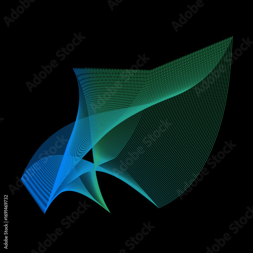 Minimal colorful abstract form in black background. Forma colorida abstracta con lineas.