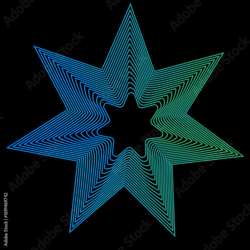Minimal colorful abstract form in black background. Forma colorida abstracta con lineas.