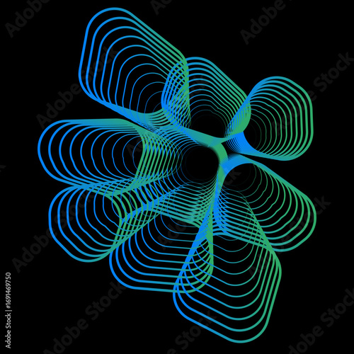 Minimal colorful abstract form in black background. Forma colorida abstracta con lineas.