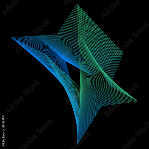 Minimal colorful abstract form in black background. Forma colorida abstracta con lineas.