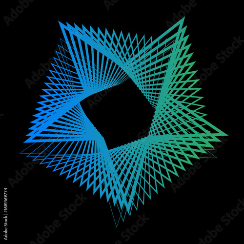 Minimal colorful abstract form in black background. Forma colorida abstracta con lineas.