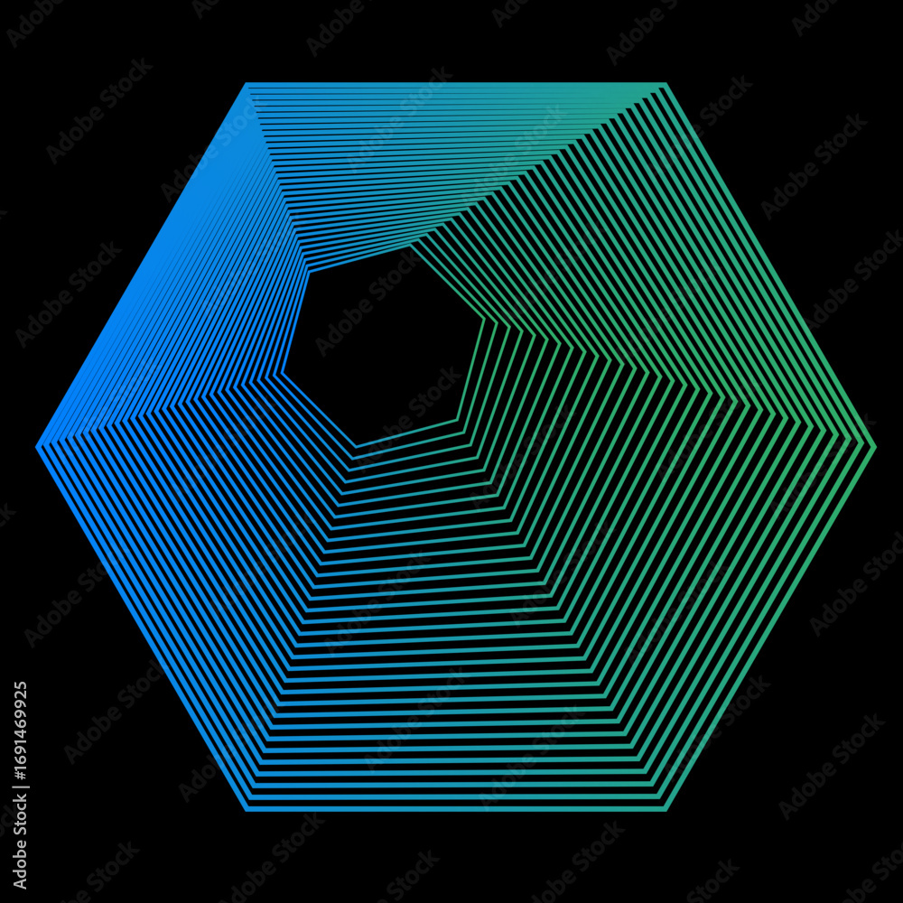 Minimal colorful abstract form in black background. Forma colorida abstracta con lineas.