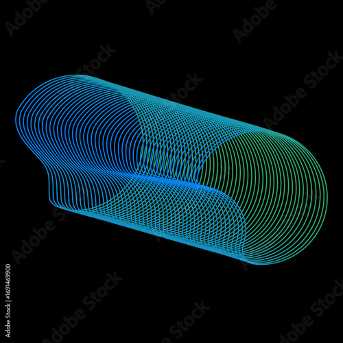 Minimal colorful abstract form in black background. Forma colorida abstracta con lineas.
