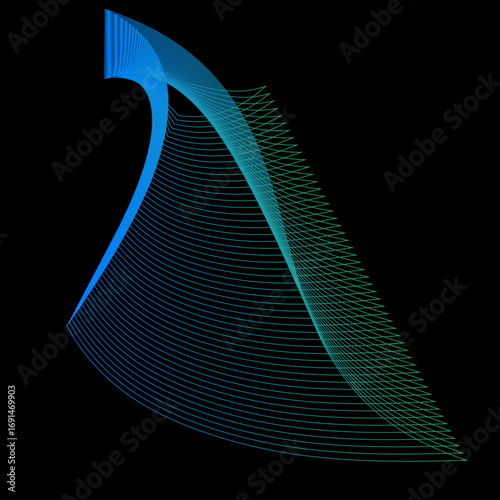 Minimal colorful abstract form in black background. Forma colorida abstracta con lineas.