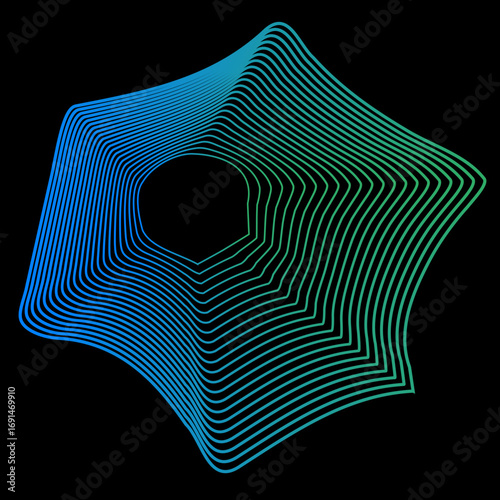 Minimal colorful abstract form in black background. Forma colorida abstracta con lineas.