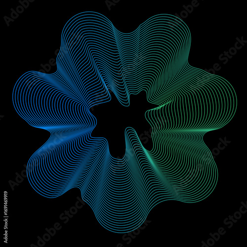 Minimal colorful abstract form in black background. Forma colorida abstracta con lineas.