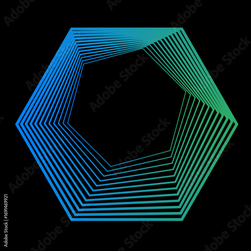 Minimal colorful abstract form in black background. Forma colorida abstracta con lineas.