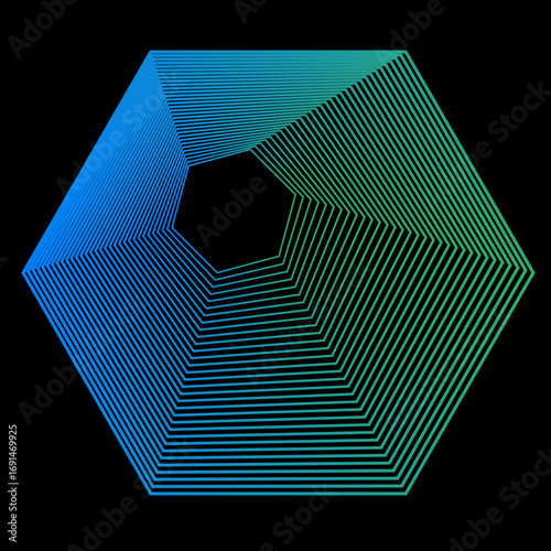 Minimal colorful abstract form in black background. Forma colorida abstracta con lineas.