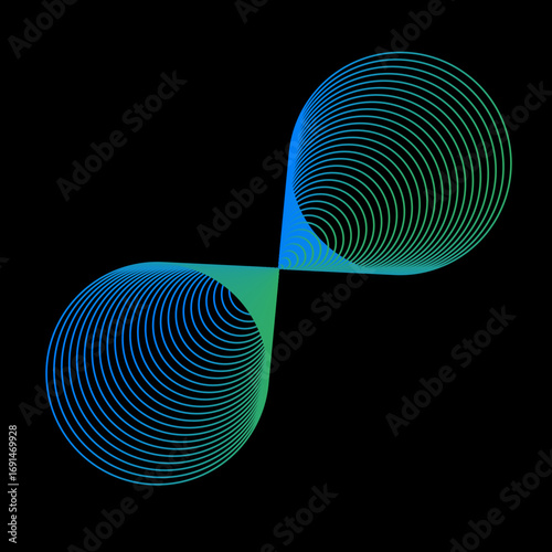 Minimal colorful abstract form in black background. Forma colorida abstracta con lineas.