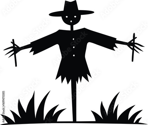 scarecrow standing in field silhouette vector illustration