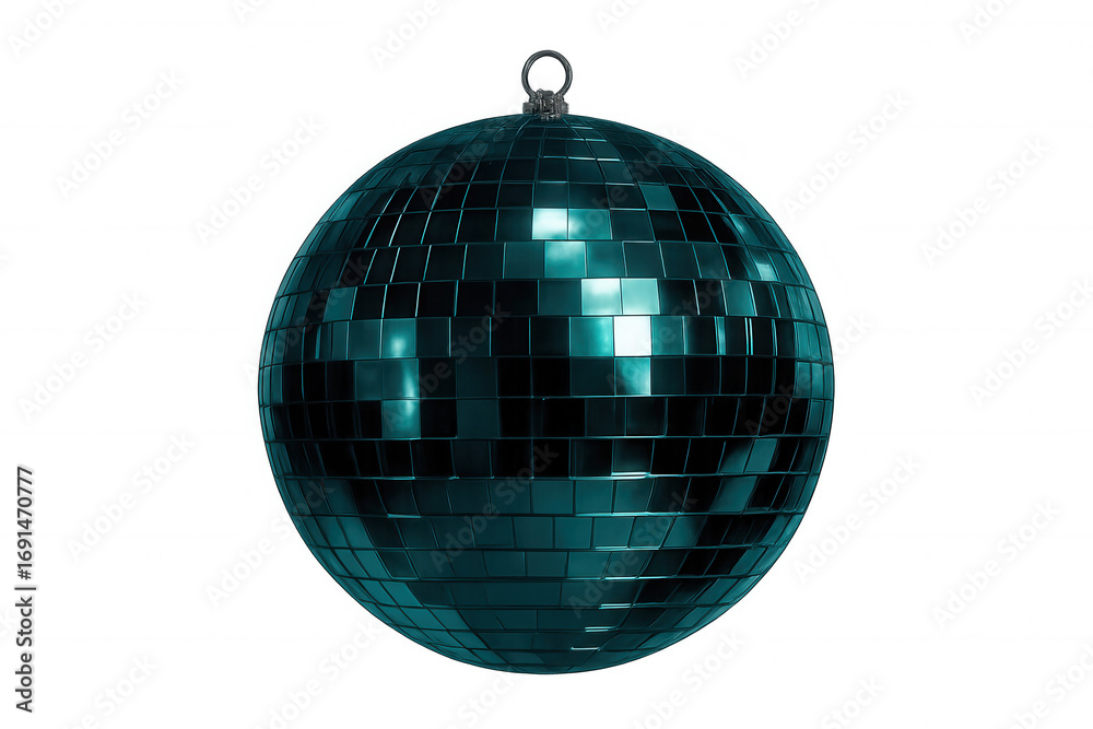 Fototapeta premium Spinning disco ball casting vibrant light reflections, glittering against transparent backdrop, enhancing festive event graphics