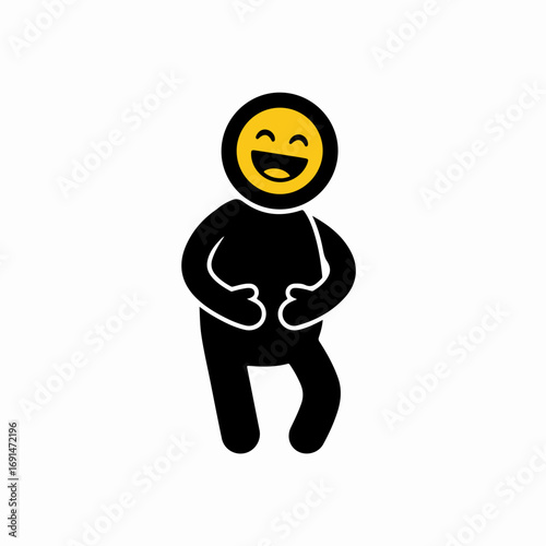 Black stick figure with a yellow emoji head laughing uncontrollably.