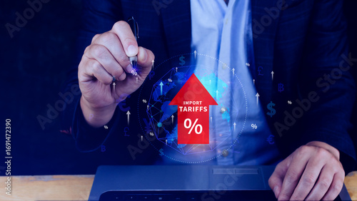 Import tariffs increase concept, Government import tax to boost economy, industrial growth tax, trade import tax increase, trade war policy for development