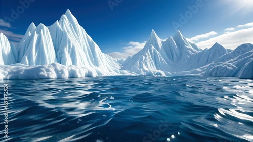 Wallpaper Mural Science research in ice regions on glacier peak beneath bright sky near ocean polar iceberg, blue water, winter climate, frozen nature wilderness Torontodigital.ca