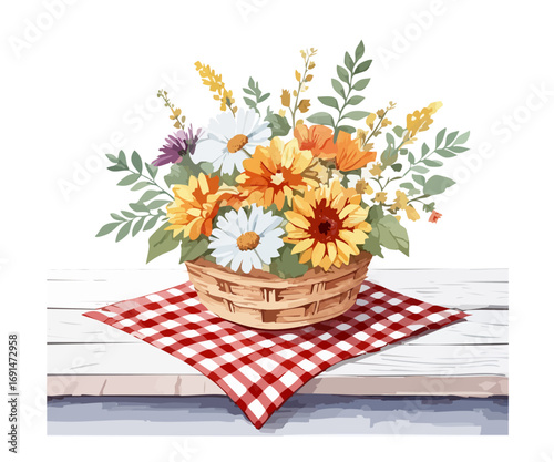 チャックのナプキンと秋の花