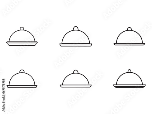 Elegant food cloche vector icon set in minimalist outline style for menu design and restaurant themes
