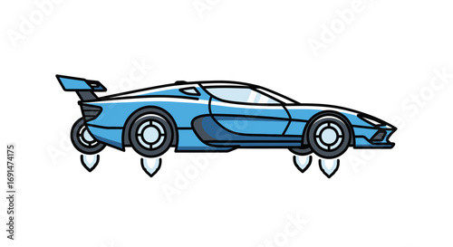 Cartoonish Blue Flying Car with Jet Engines and Spoiler