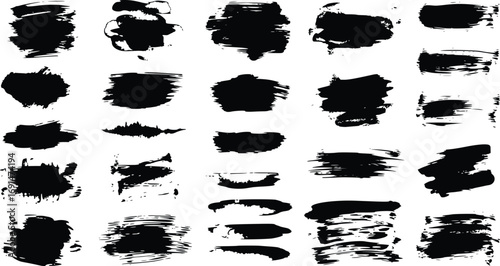 Set of grunge brush stroke shapes for artistic and graphic design projects