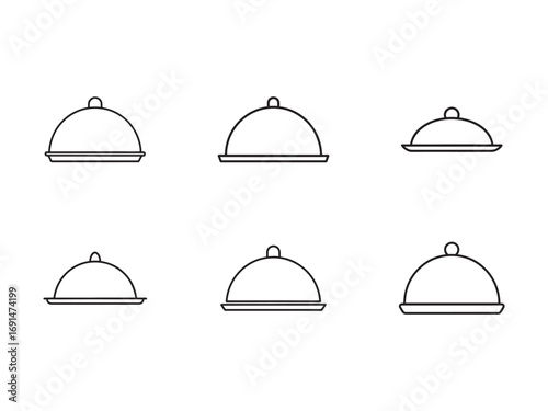 Elegant Food Tray Cloche Line Art Illustration Six Variations Minimalist Restaurant Menu Design Element Catering Service Concept Delivery Outline Drawing