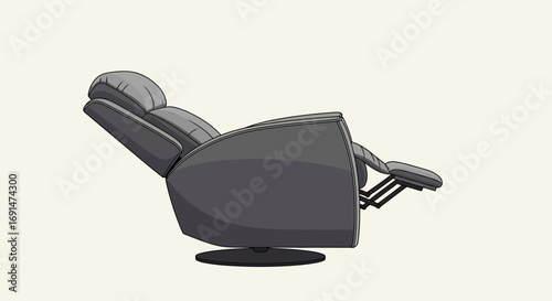 Modern Gray Recliner Chair in Relaxed Position, Side View