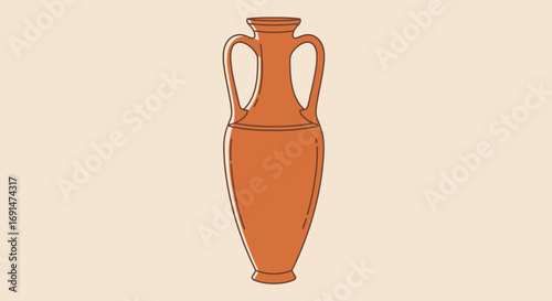 Classic terracotta amphora illustration with two handles, a minimalist ancient Greek pottery design.