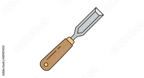 Cartoon illustration of a wood chisel with a brown handle and sharp metal blade.