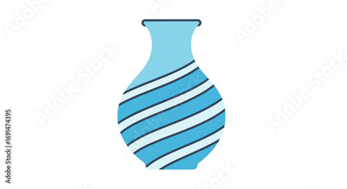 Elegant blue ceramic vase with a modern diagonal striped pattern illustration.