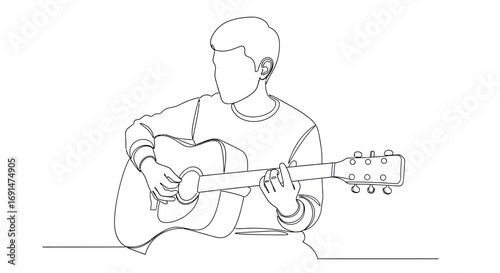 Minimalist Line Art of a Person Playing an Acoustic Guitar