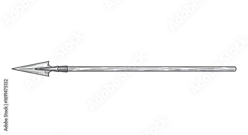 Detailed Illustration of a Spear with Sharp Metal Head and Wooden Shaft