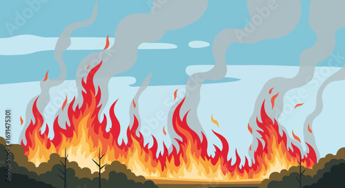 Intense Wildfire with Thick Smoke Billowing into the Sky